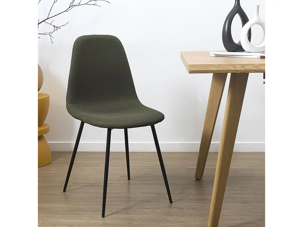 Lot de 2 chaises en tissu texturé maille 3D kaki - ELECTRON