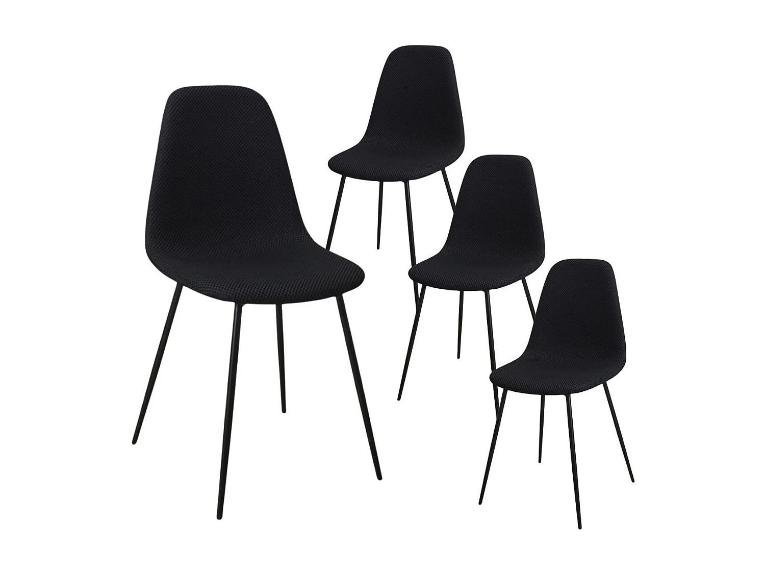 Lot de 4 chaises en tissu texturé maille 3D noir - ELECTRON