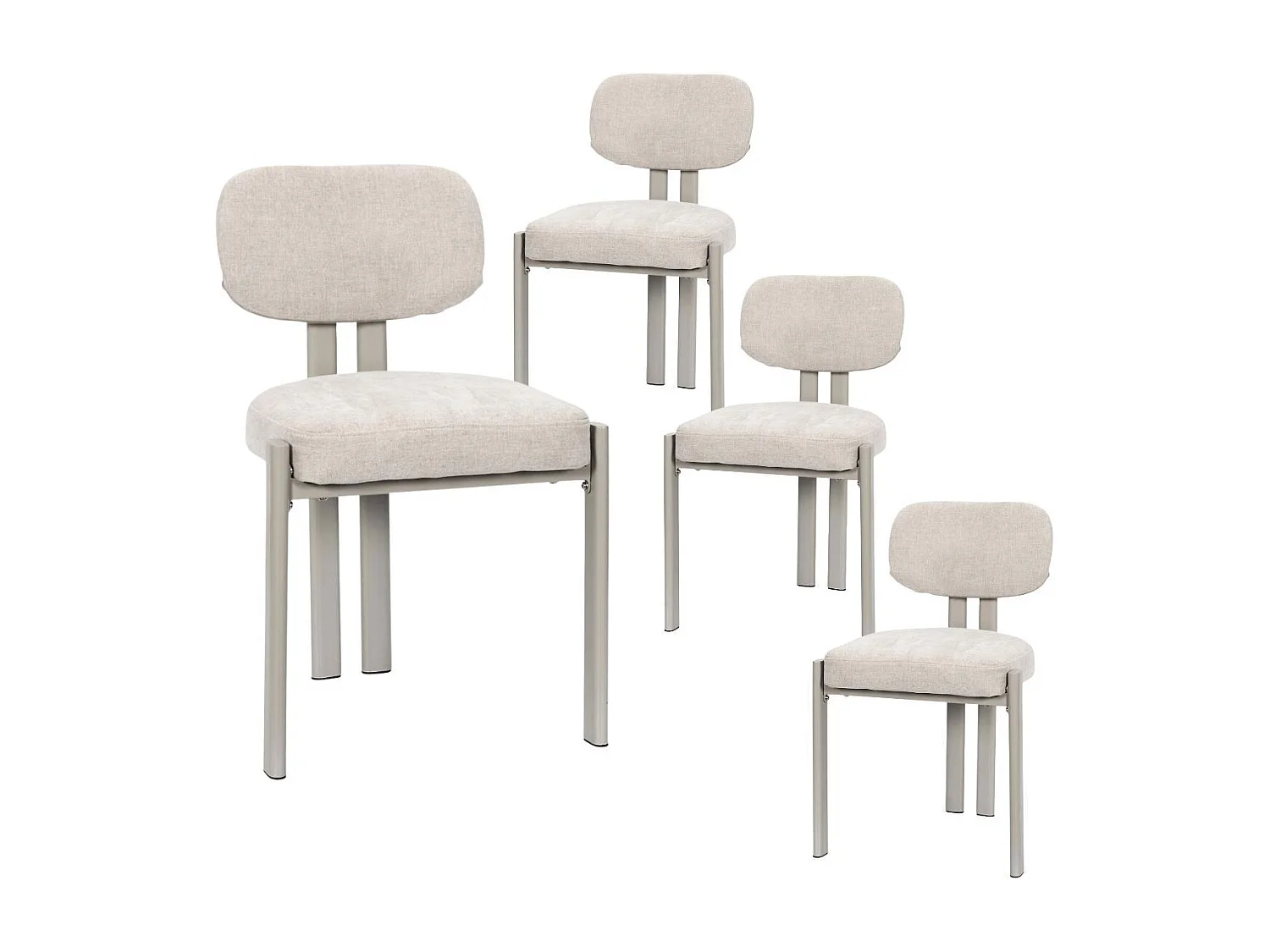 Lot de 4 chaises assise et dossier rembourré et tissu toucher doux beige pieds métal design - STUBBY