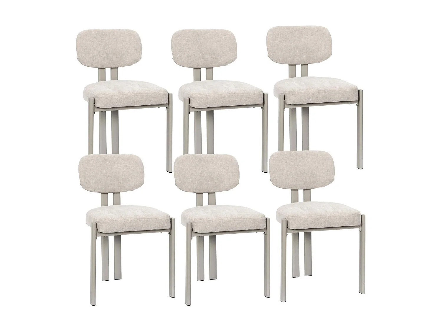 Lot de 6 chaises assise et dossier rembourré et tissu toucher doux beige pieds métal design - STUBBY