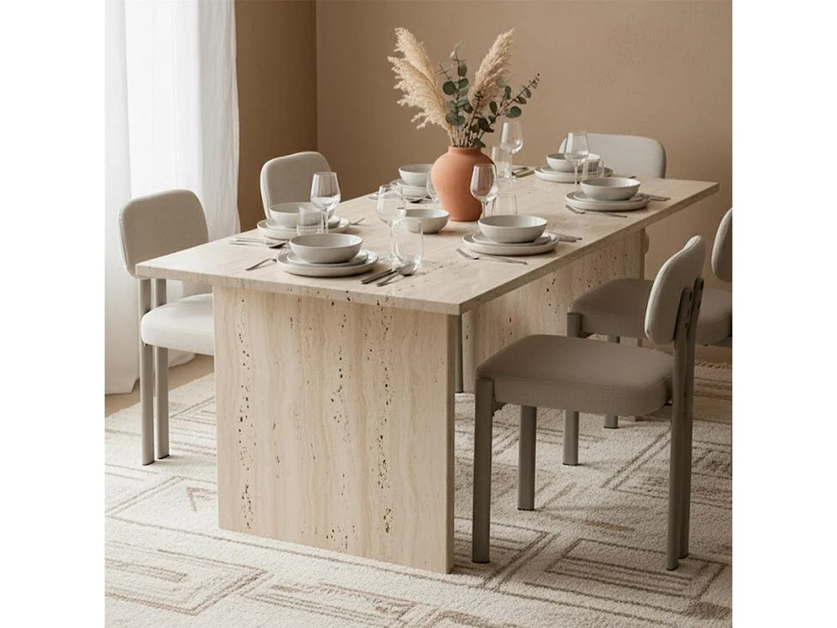 Lot de 6 chaises assise et dossier rembourré et tissu toucher doux beige pieds métal design - STUBBY