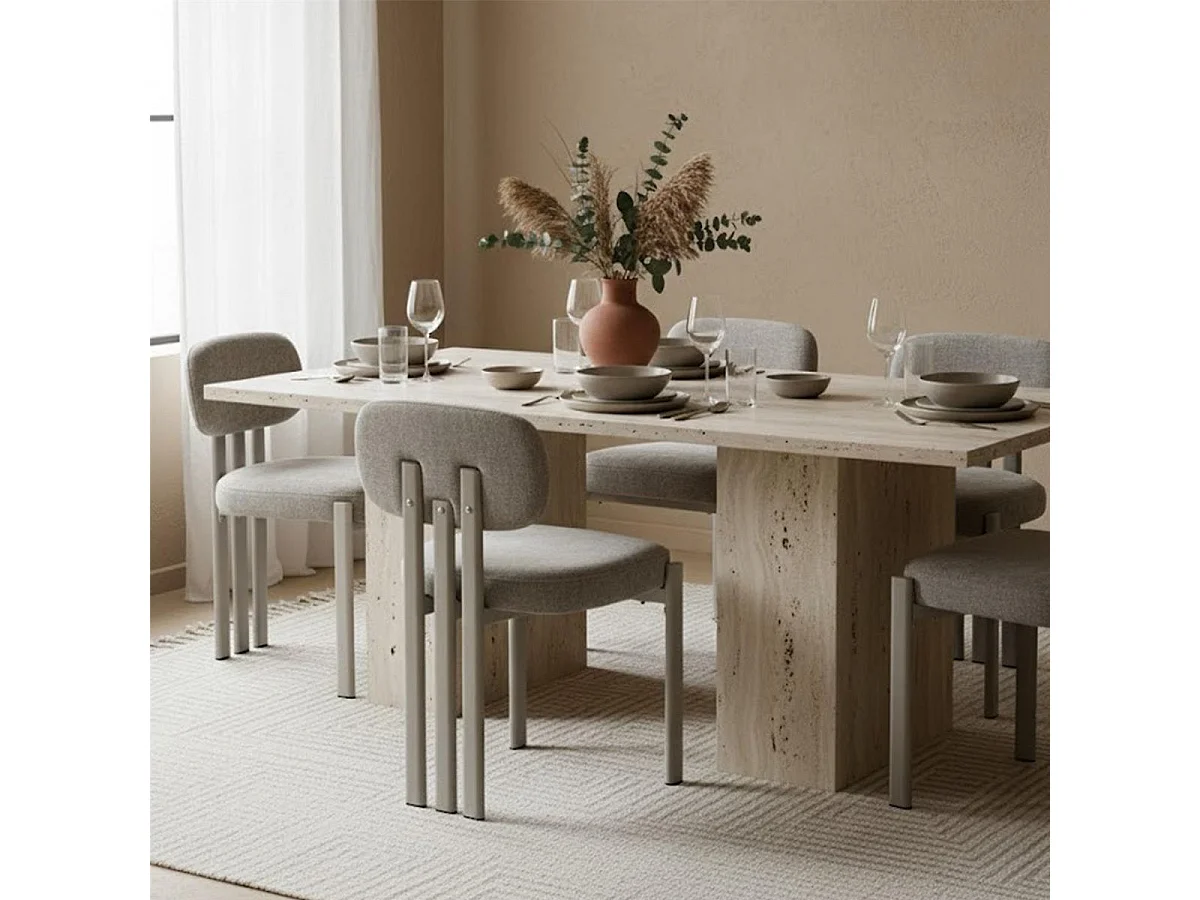 Lot de 2 chaises assise et dossier rembourré et tissu toucher doux taupe pieds métal design - STUBBY