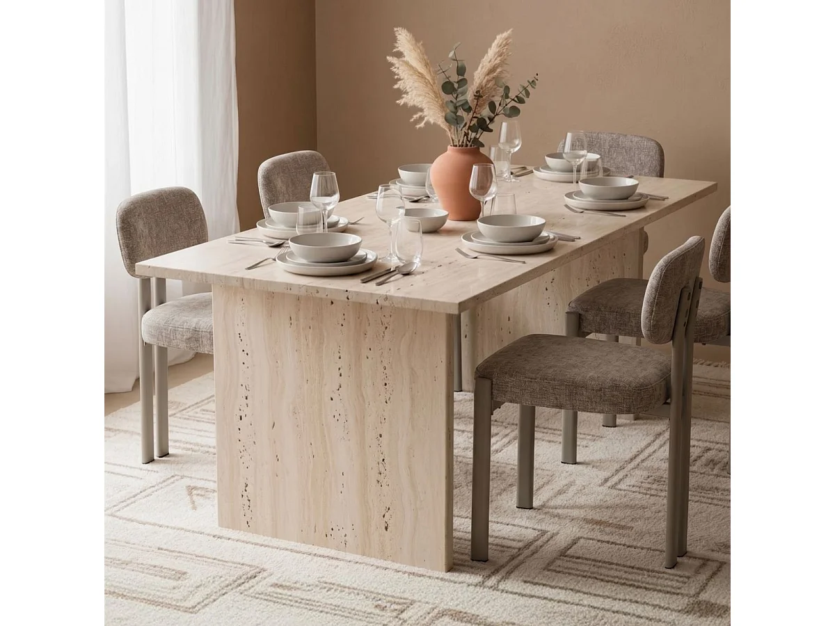 Lot de 2 chaises assise et dossier rembourré et tissu toucher doux taupe pieds métal design - STUBBY