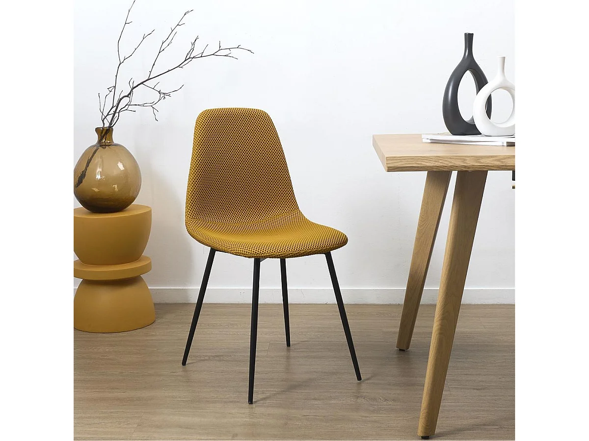 Lot de 2 chaises en tissu texturé maille 3D jaune - ELECTRON