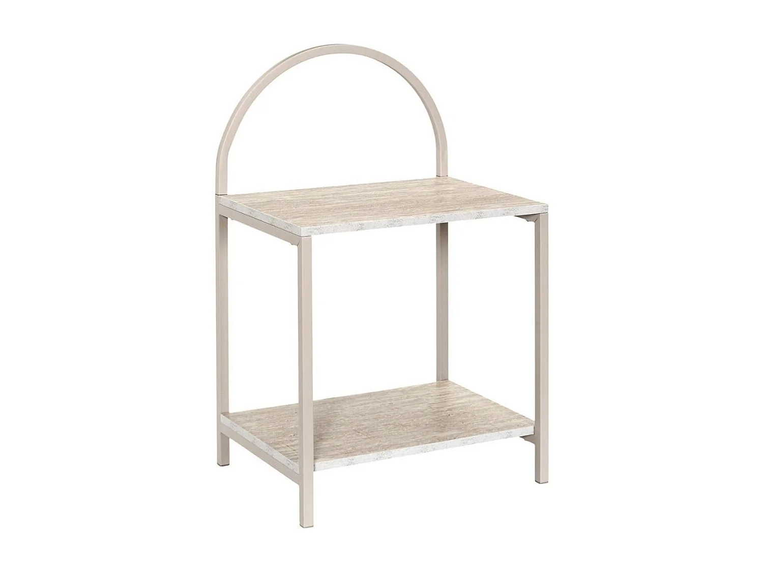 Chevet design arche 2 tablettes en métal laqué beige plateaux aspect pierre naturelle - SHANON