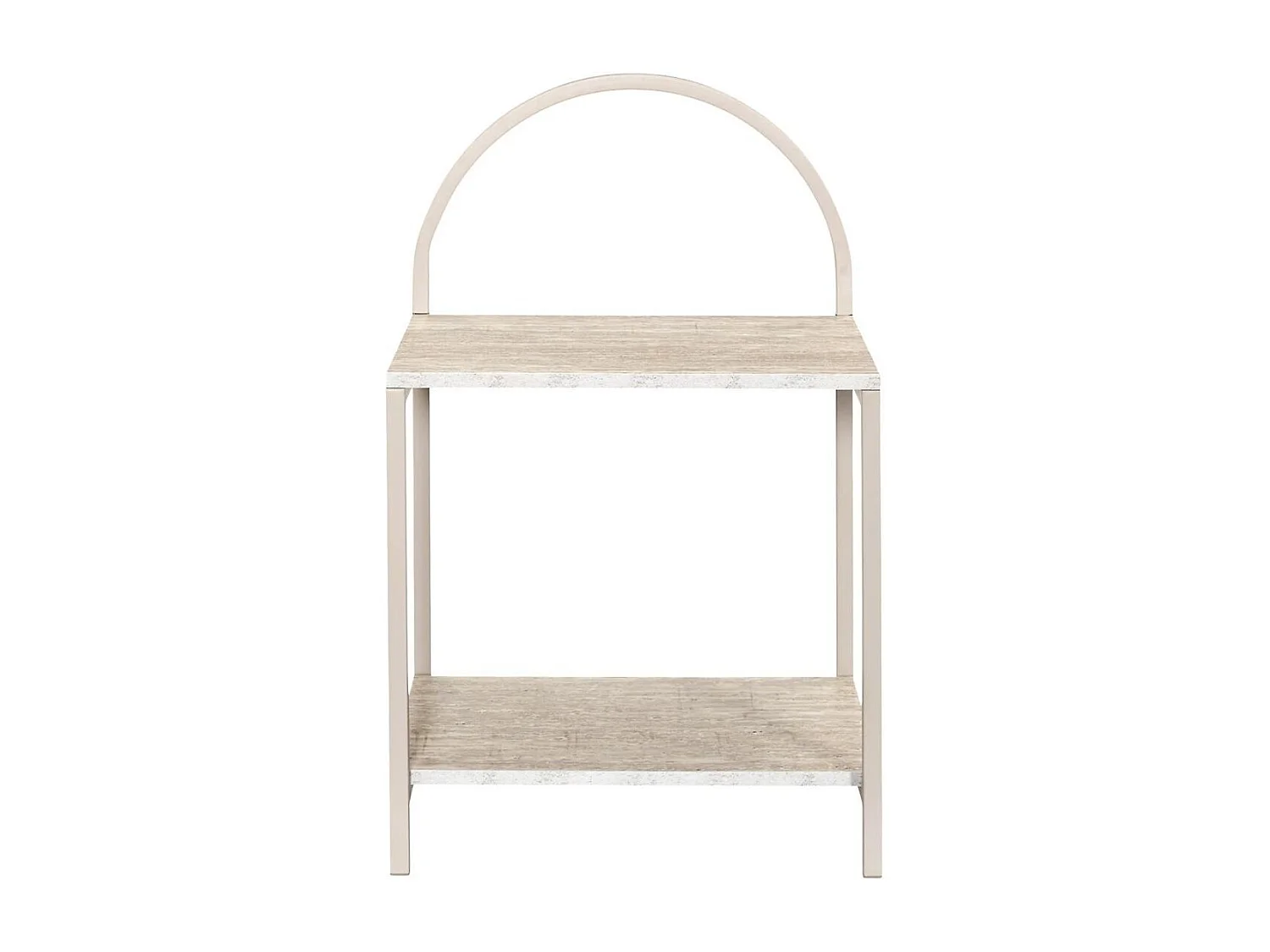 Chevet design arche 2 tablettes en métal laqué beige plateaux aspect pierre naturelle - SHANON