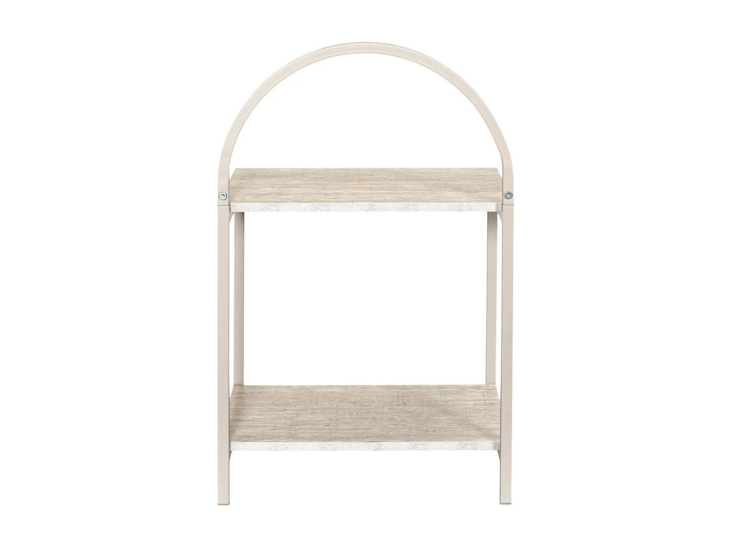 Chevet design arche 2 tablettes en métal laqué beige plateaux aspect pierre naturelle - SHANON