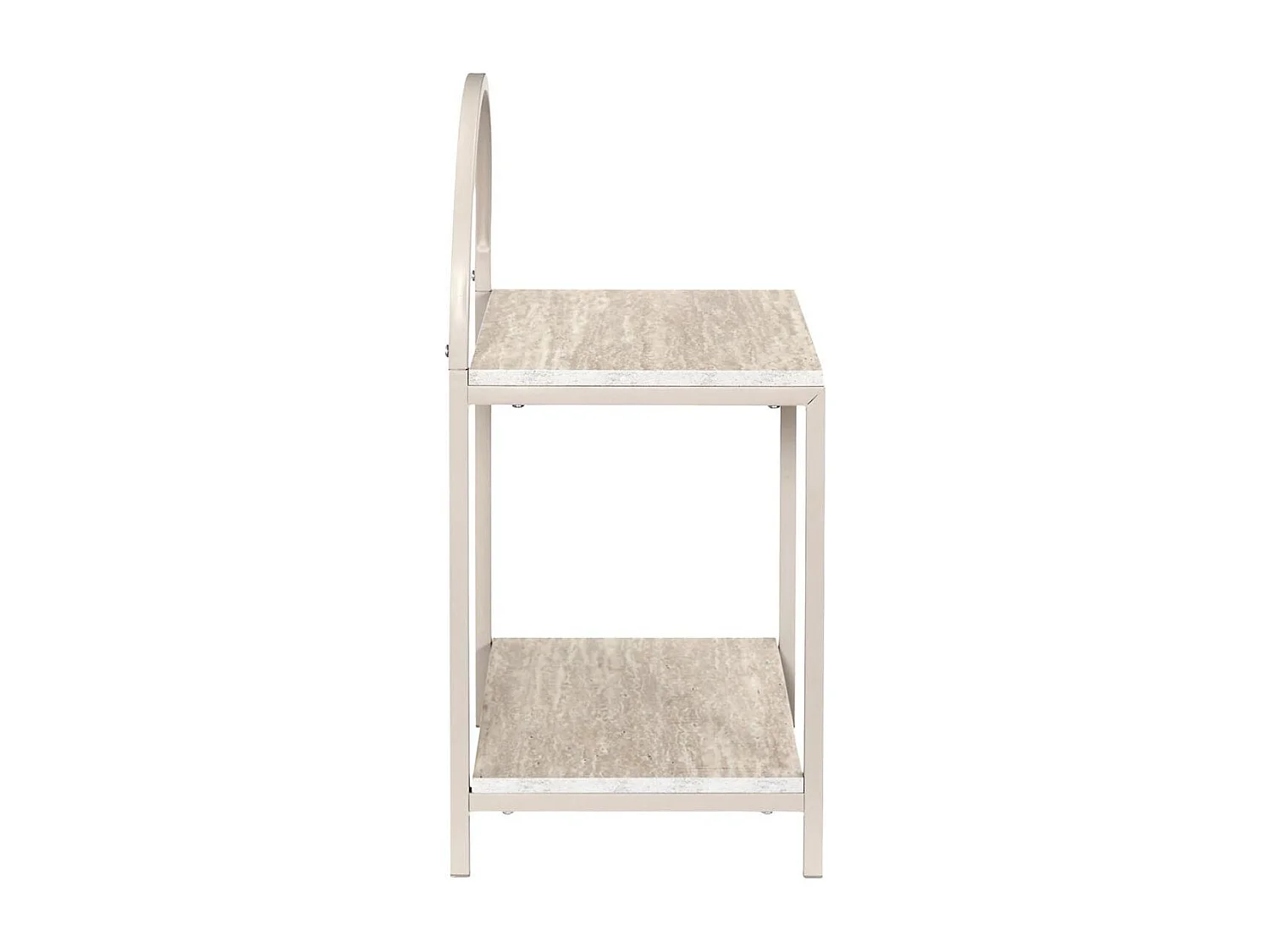 Chevet design arche 2 tablettes en métal laqué beige plateaux aspect pierre naturelle - SHANON