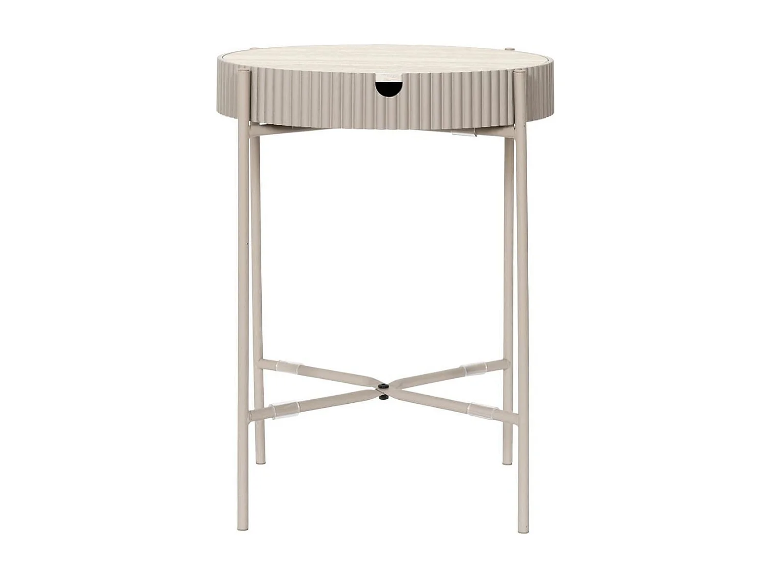 Table d'appoint plateau amovible aspect pierre naturelle piétement métal laqué beige - SHANON