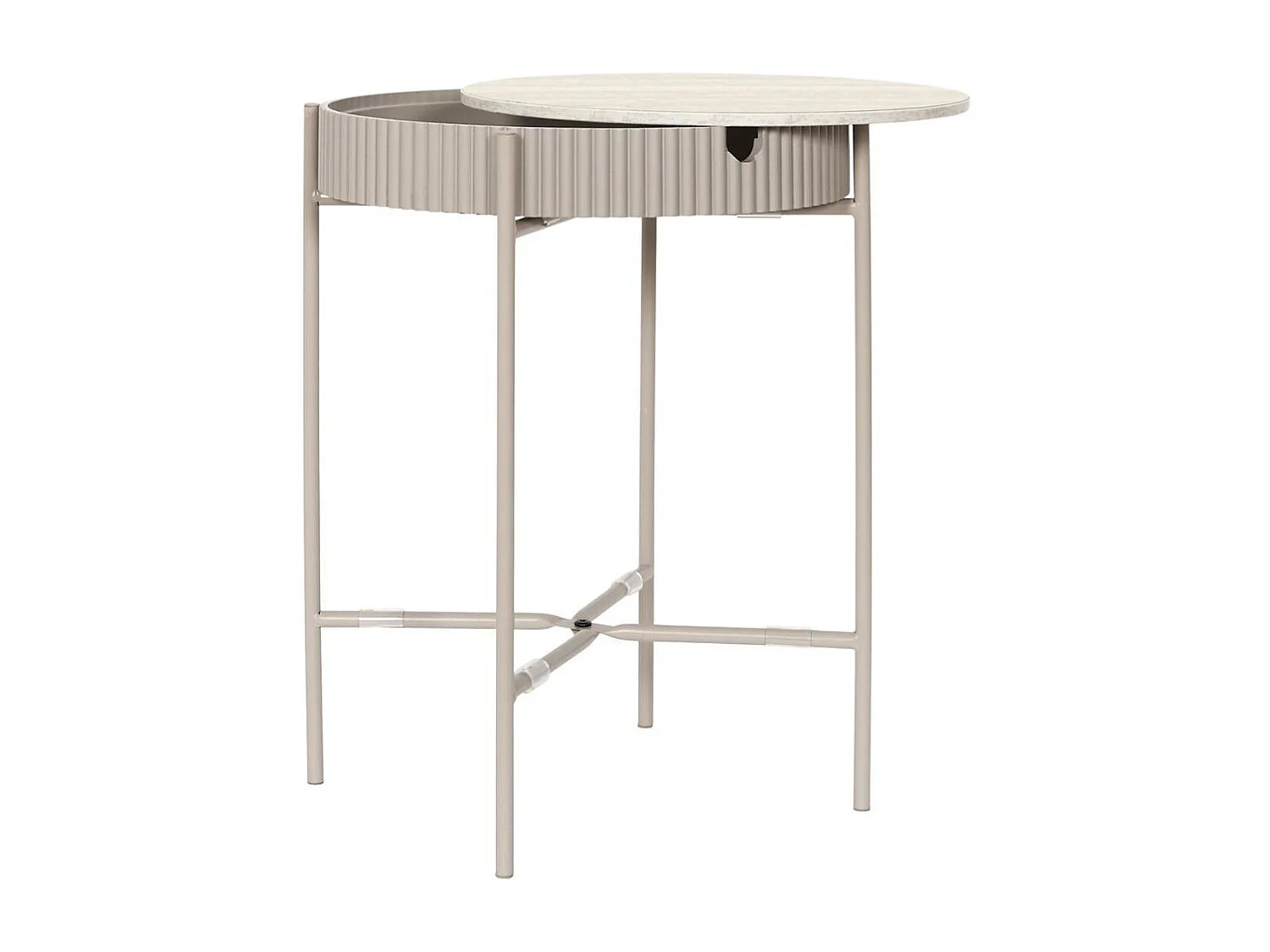 Table d'appoint plateau amovible aspect pierre naturelle piétement métal laqué beige - SHANON