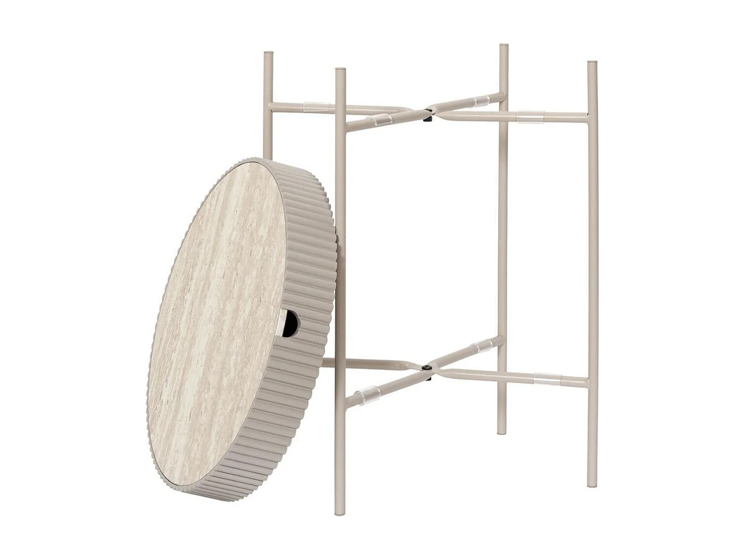Table d'appoint plateau amovible aspect pierre naturelle piétement métal laqué beige - SHANON