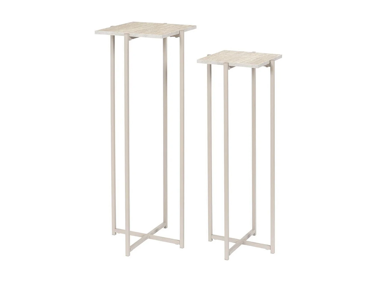 Sellettes gigogne plateaux aspect pierre naturelle piétements métal laqué beige - SHANON