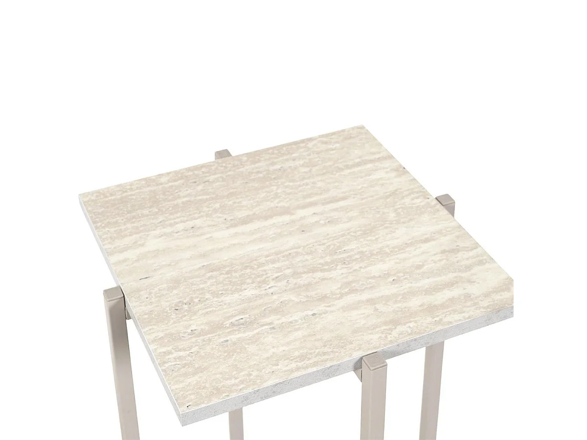 Sellettes gigogne plateaux aspect pierre naturelle piétements métal laqué beige - SHANON