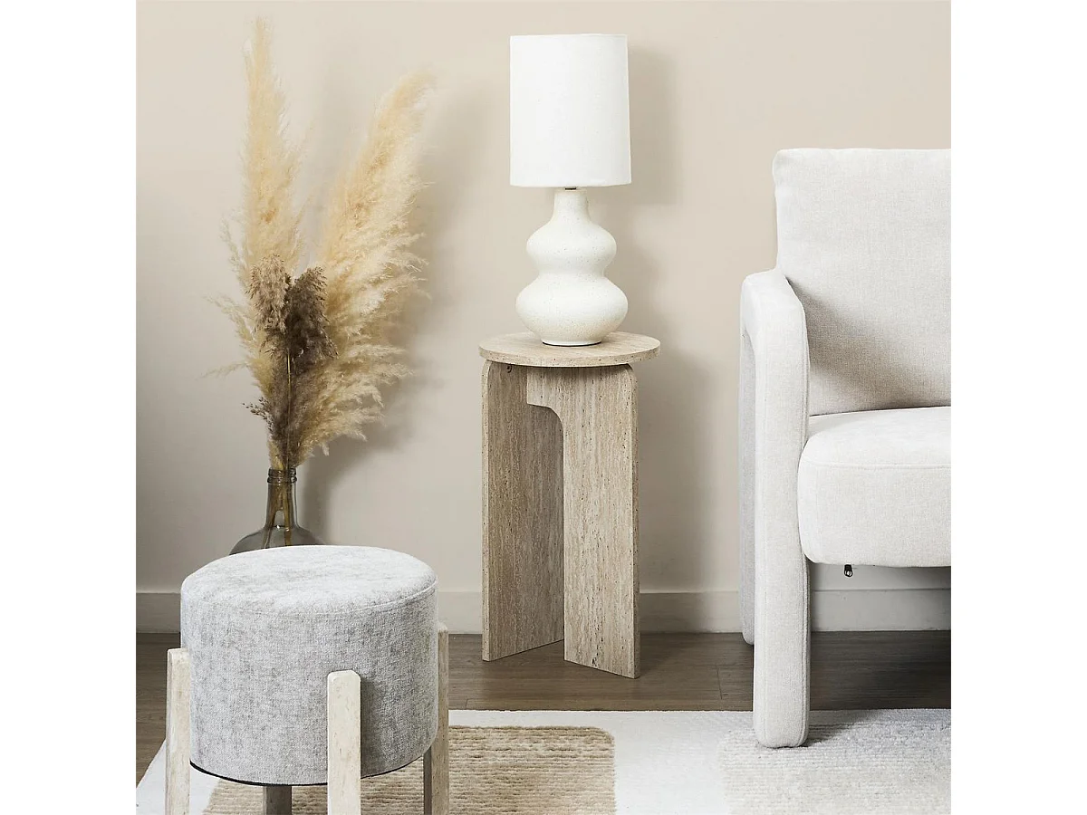 Table d'appoint Ø30cm plateau et piétements en MDF aspect travertin - VERTINA