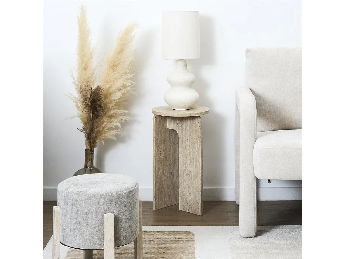 Table d'appoint Ø30cm plateau et piétements en MDF aspect travertin - VERTINA