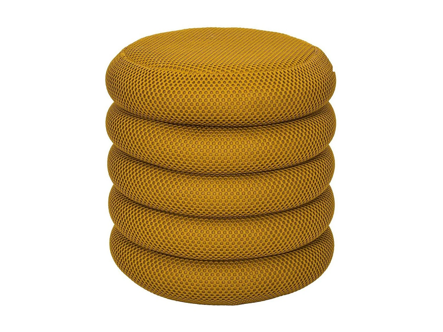 Pouf rangement rond en tissu texturé maille 3D jaune - ELECTRON