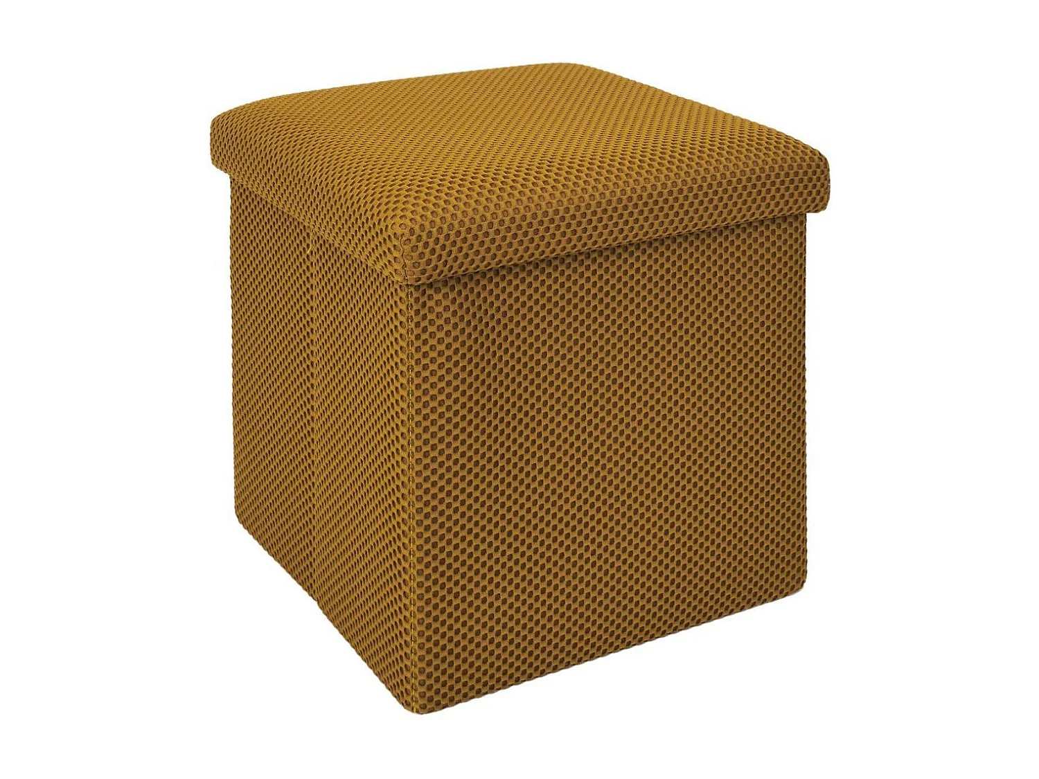 Pouf coffre carré pliable en tissu texturé maille 3D jaune - ELECTRON