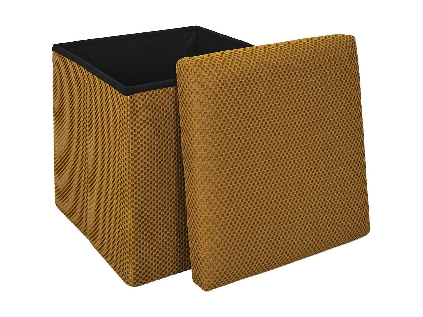 Pouf coffre carré pliable en tissu texturé maille 3D jaune - ELECTRON