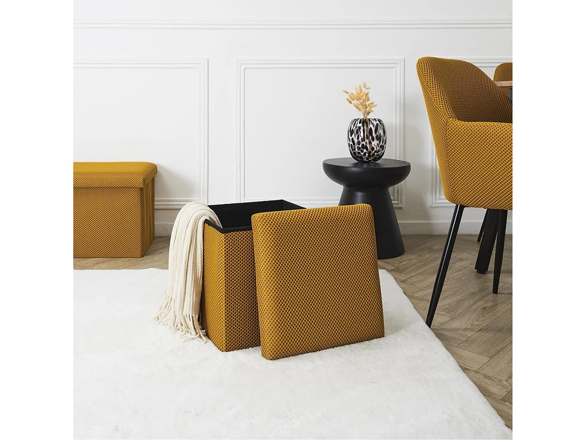 Pouf coffre carré pliable en tissu texturé maille 3D jaune - ELECTRON