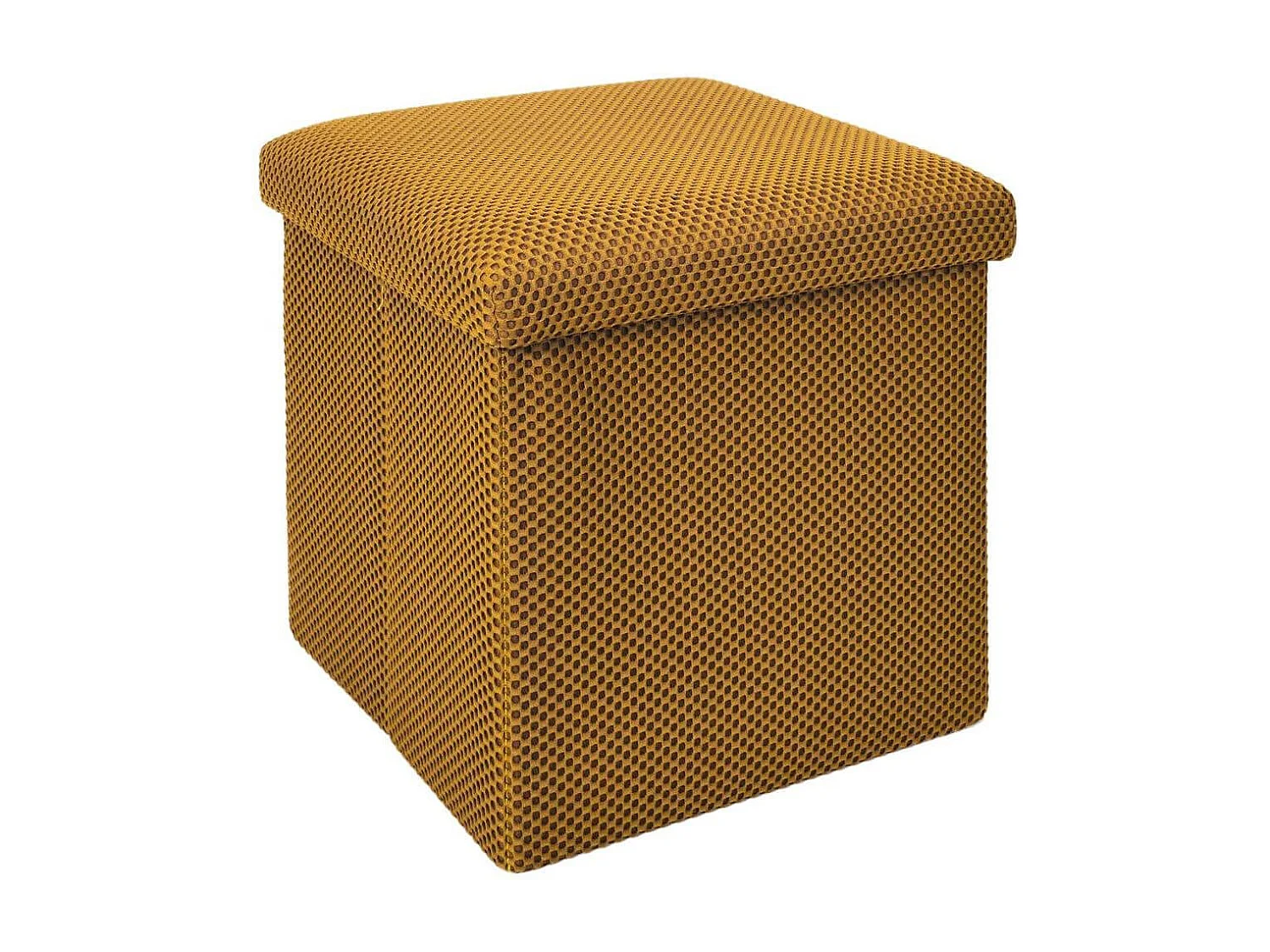 Pouf coffre carré pliable en tissu texturé maille 3D jaune - ELECTRON