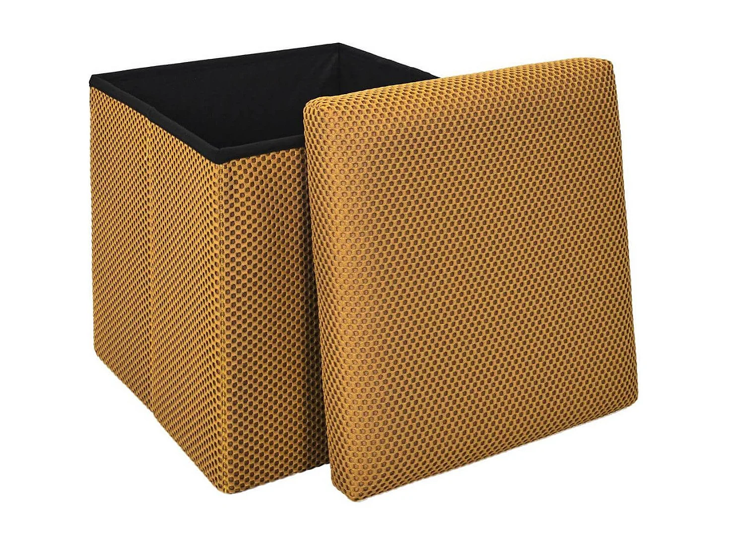 Pouf coffre carré pliable en tissu texturé maille 3D jaune - ELECTRON