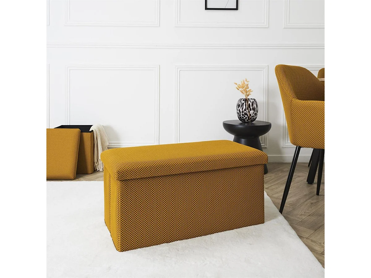 Banc coffre pliable en tissu texturé maille 3D jaune - ELECTRON