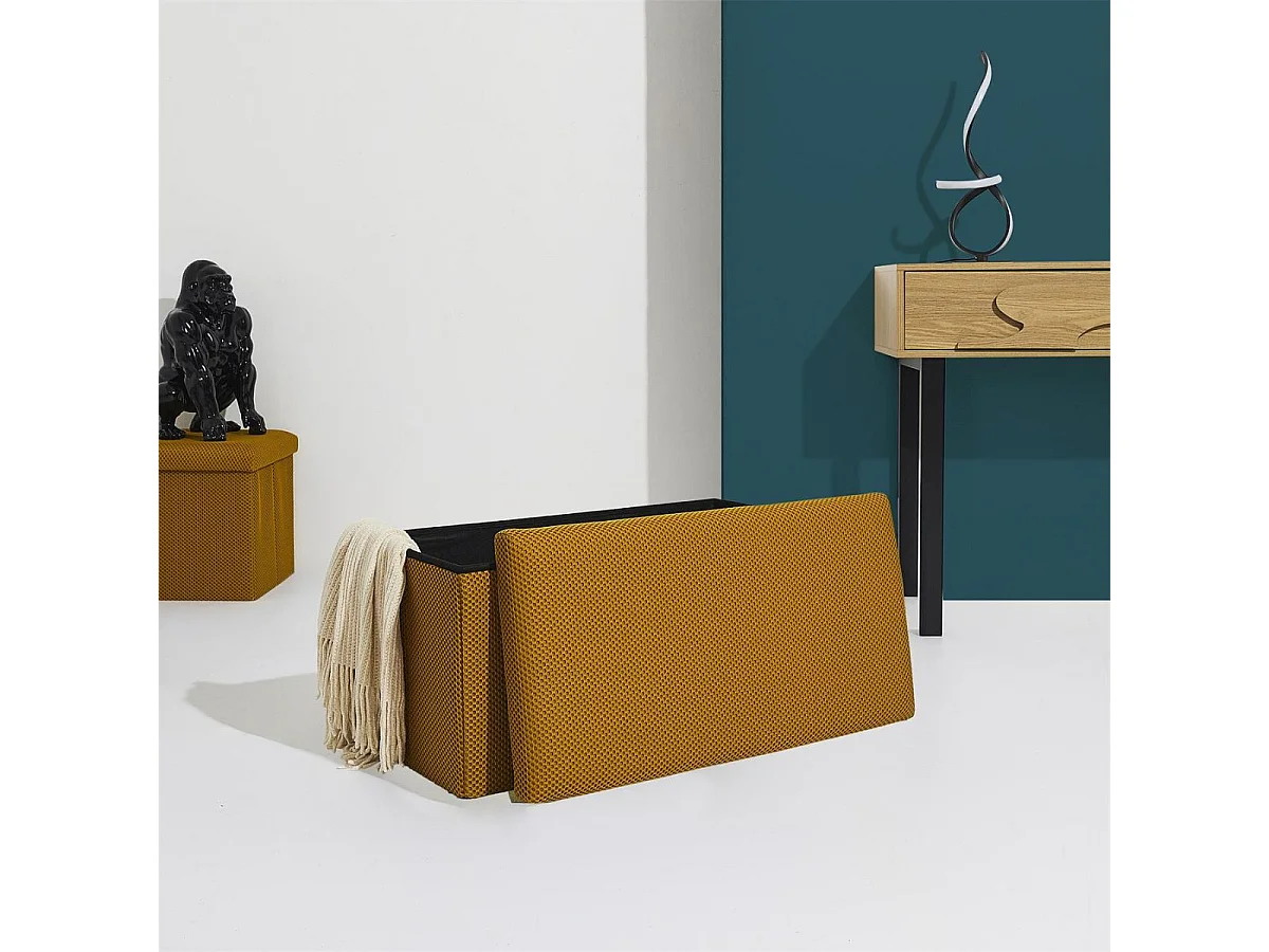 Banc coffre pliable en tissu texturé maille 3D jaune - ELECTRON