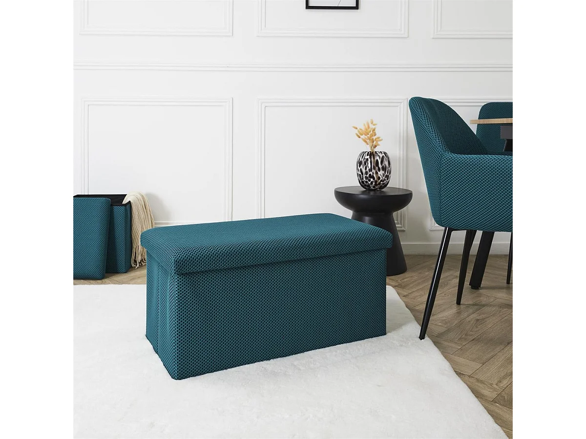 Banc coffre pliable en tissu texturé maille 3D bleu - ELECTRON