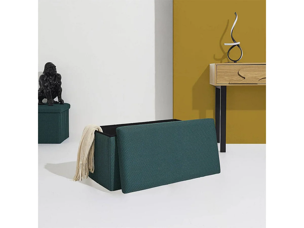 Banc coffre pliable en tissu texturé maille 3D bleu - ELECTRON