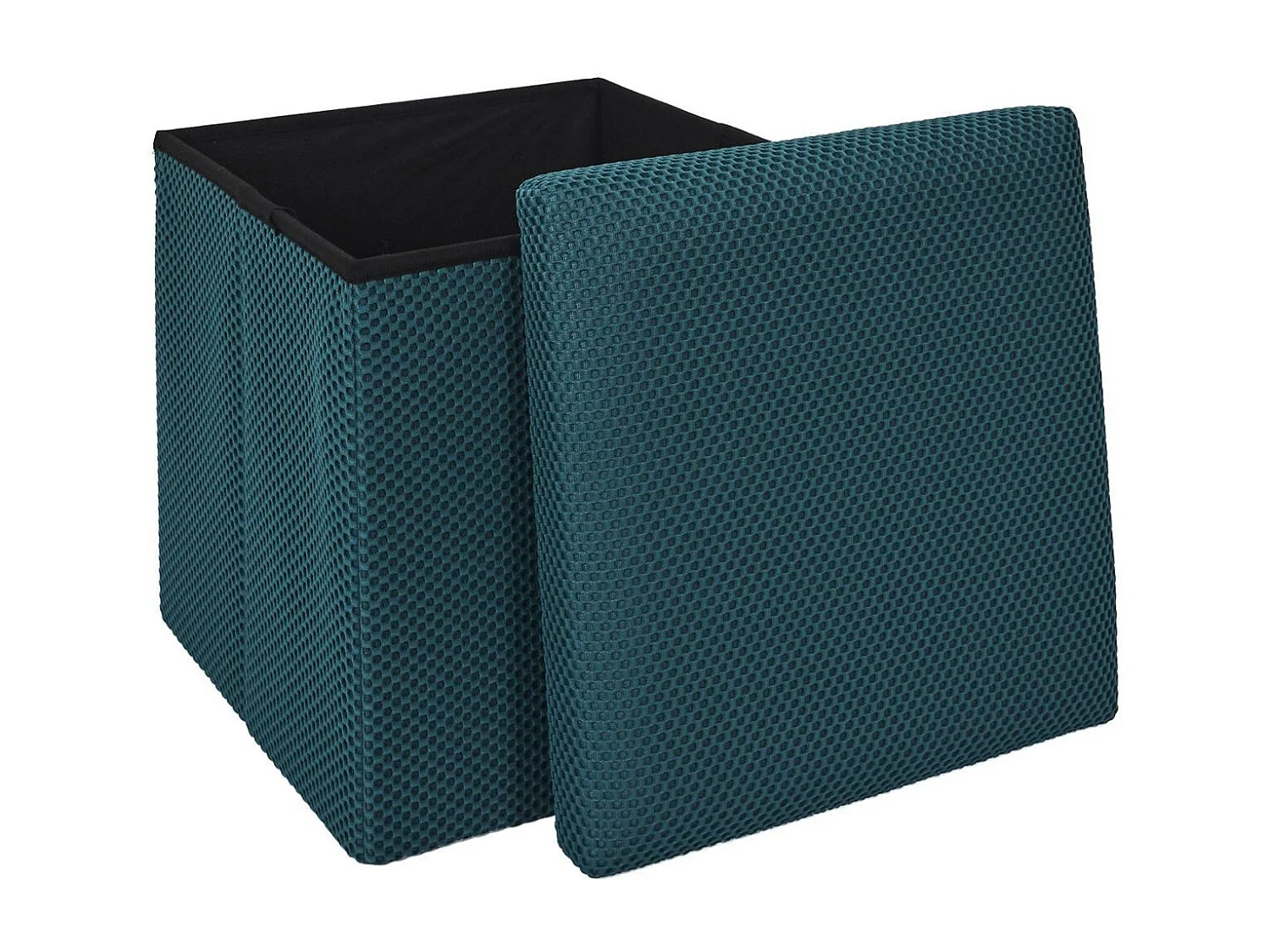 Pouf coffre carré pliable en tissu texturé maille 3D bleu - ELECTRON