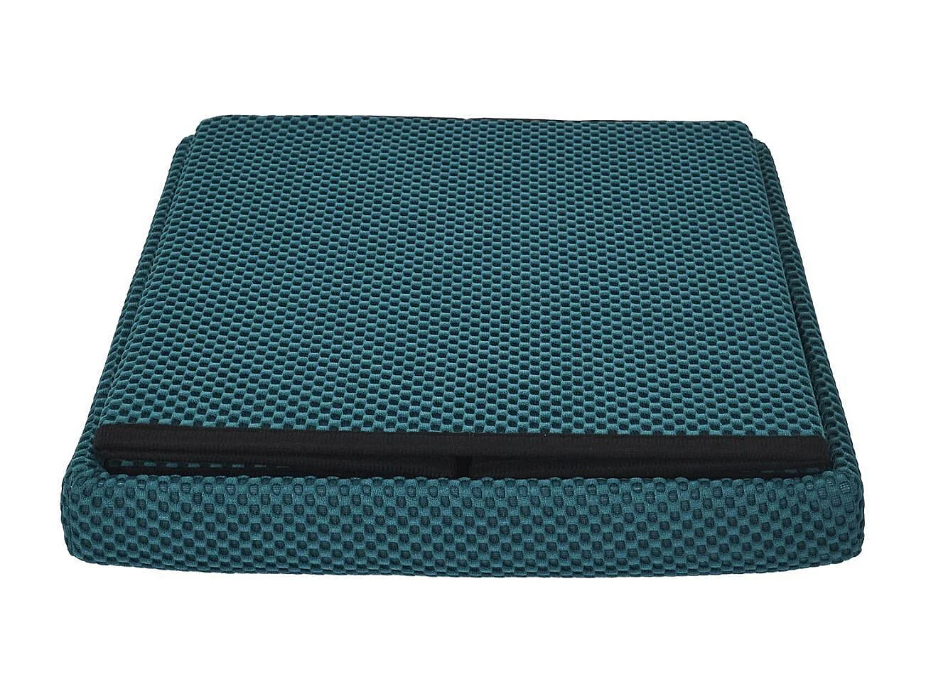 Pouf coffre carré pliable en tissu texturé maille 3D bleu - ELECTRON