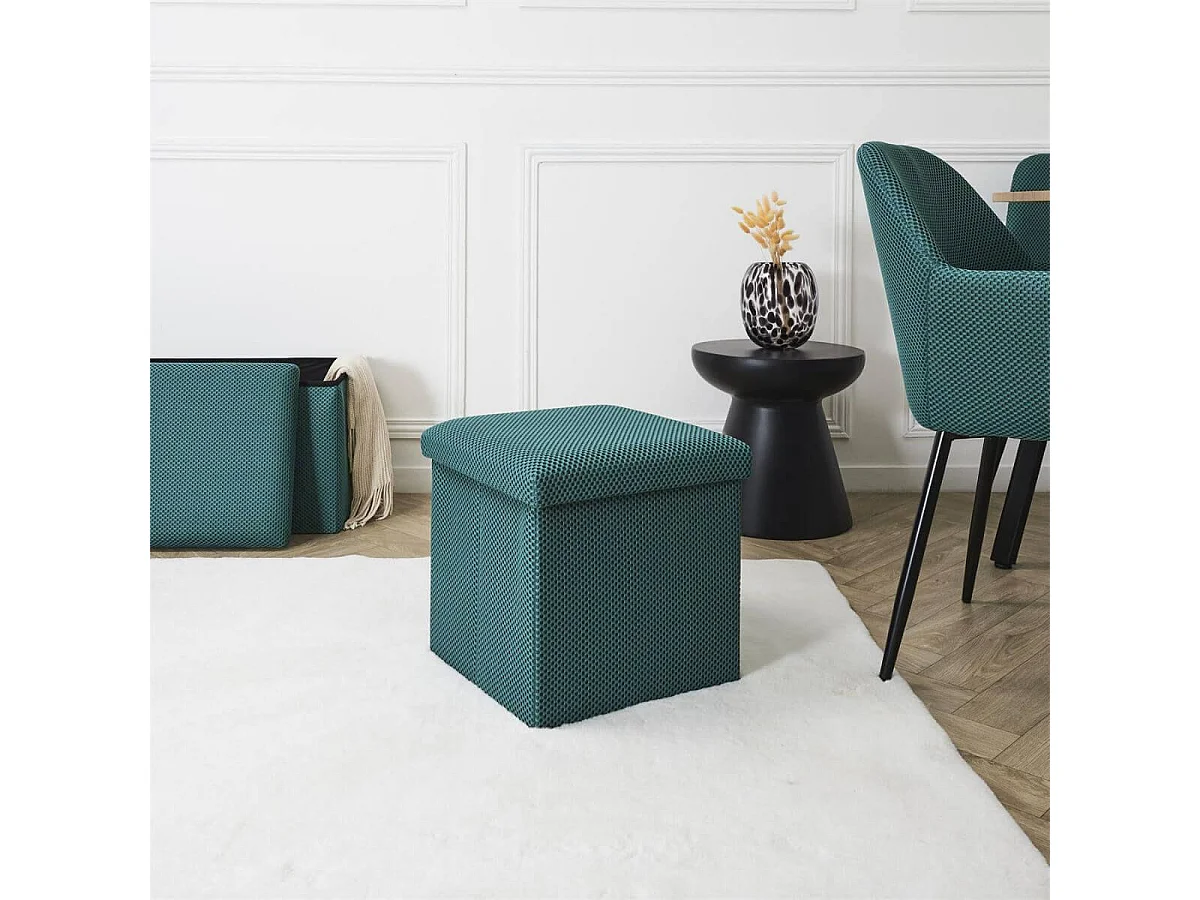 Pouf coffre carré pliable en tissu texturé maille 3D bleu - ELECTRON