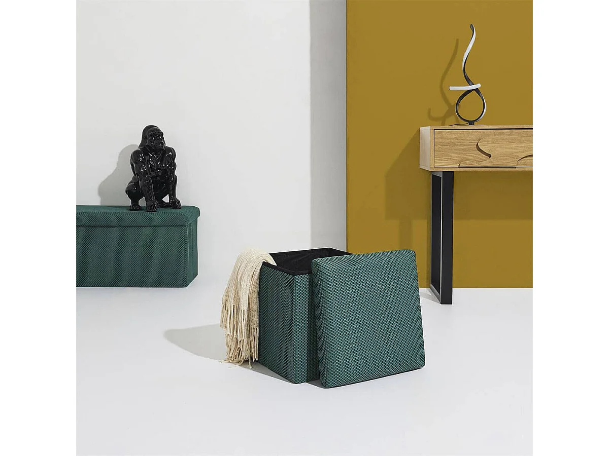 Pouf coffre carré pliable en tissu texturé maille 3D bleu - ELECTRON