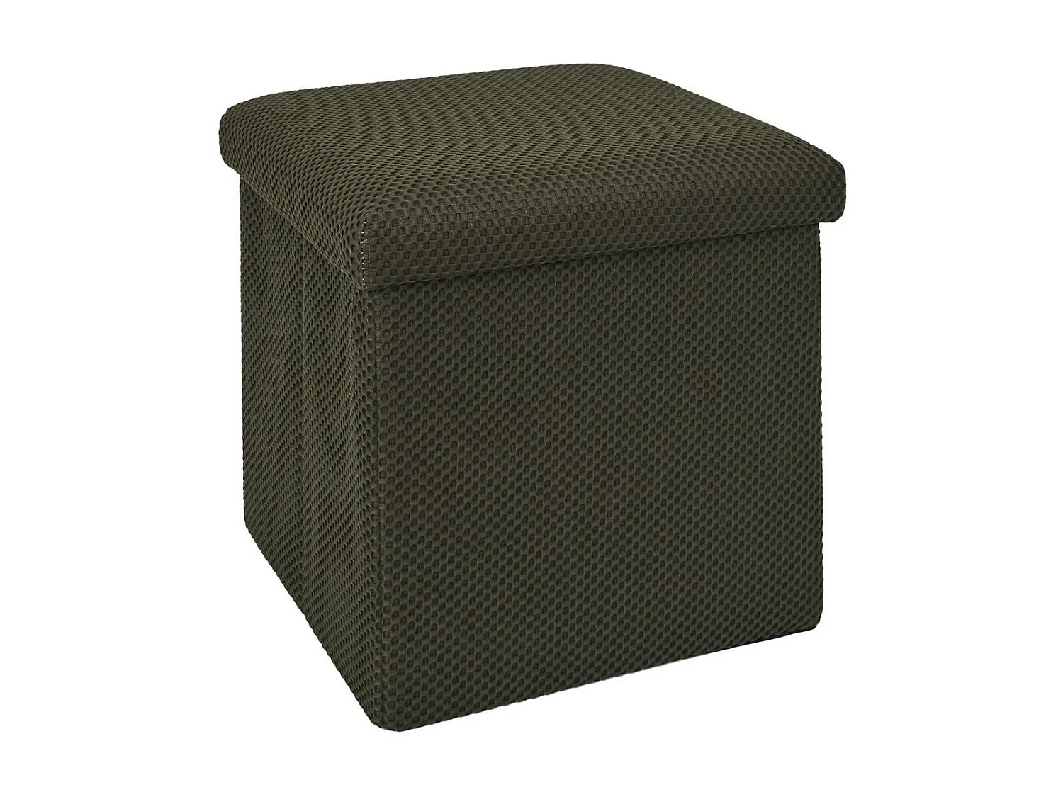 Pouf coffre carré pliable en tissu texturé maille 3D kaki - ELECTRON