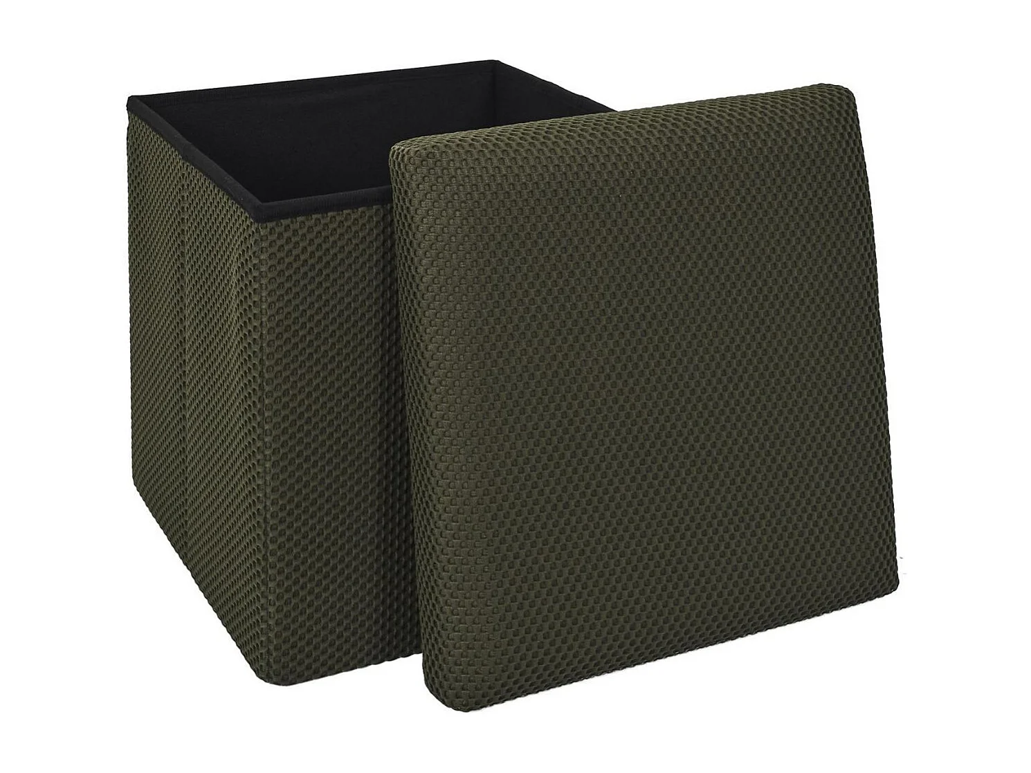 Pouf coffre carré pliable en tissu texturé maille 3D kaki - ELECTRON