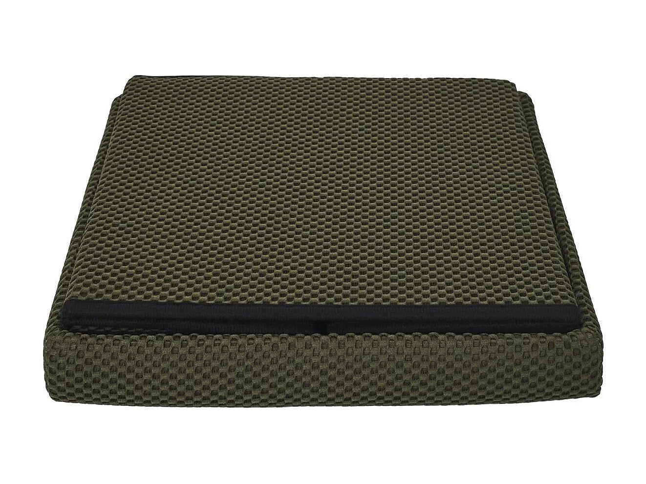 Pouf coffre carré pliable en tissu texturé maille 3D kaki - ELECTRON