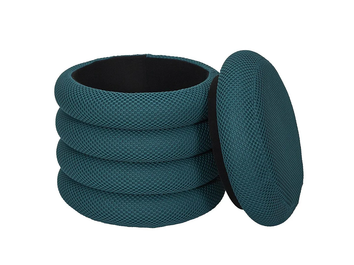 Pouf rangement rond en tissu texturé maille 3D bleu - ELECTRON