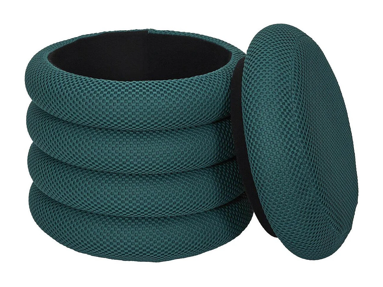 Pouf rangement rond en tissu texturé maille 3D bleu - ELECTRON