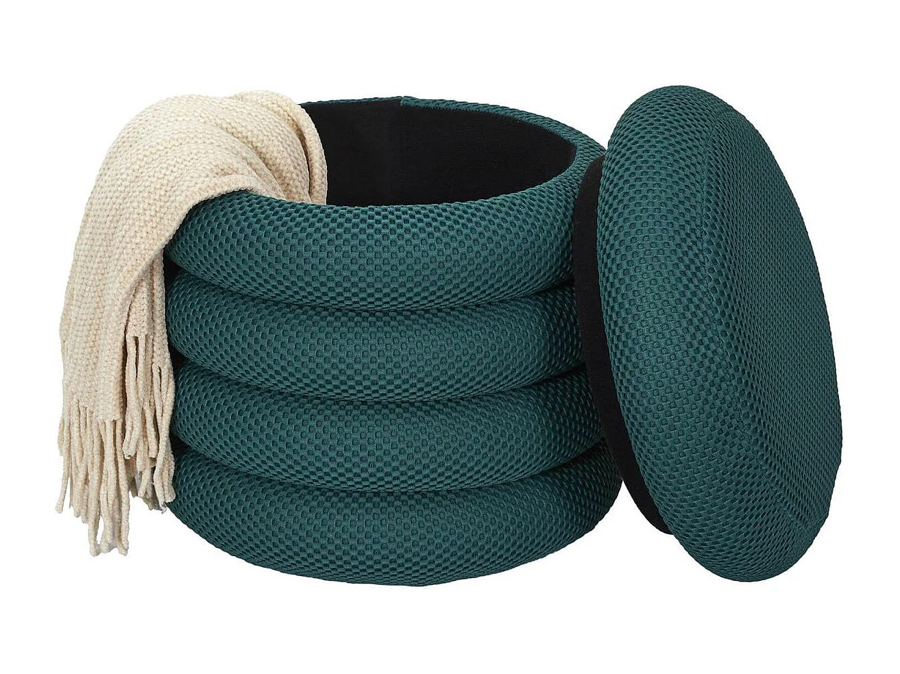 Pouf rangement rond en tissu texturé maille 3D bleu - ELECTRON