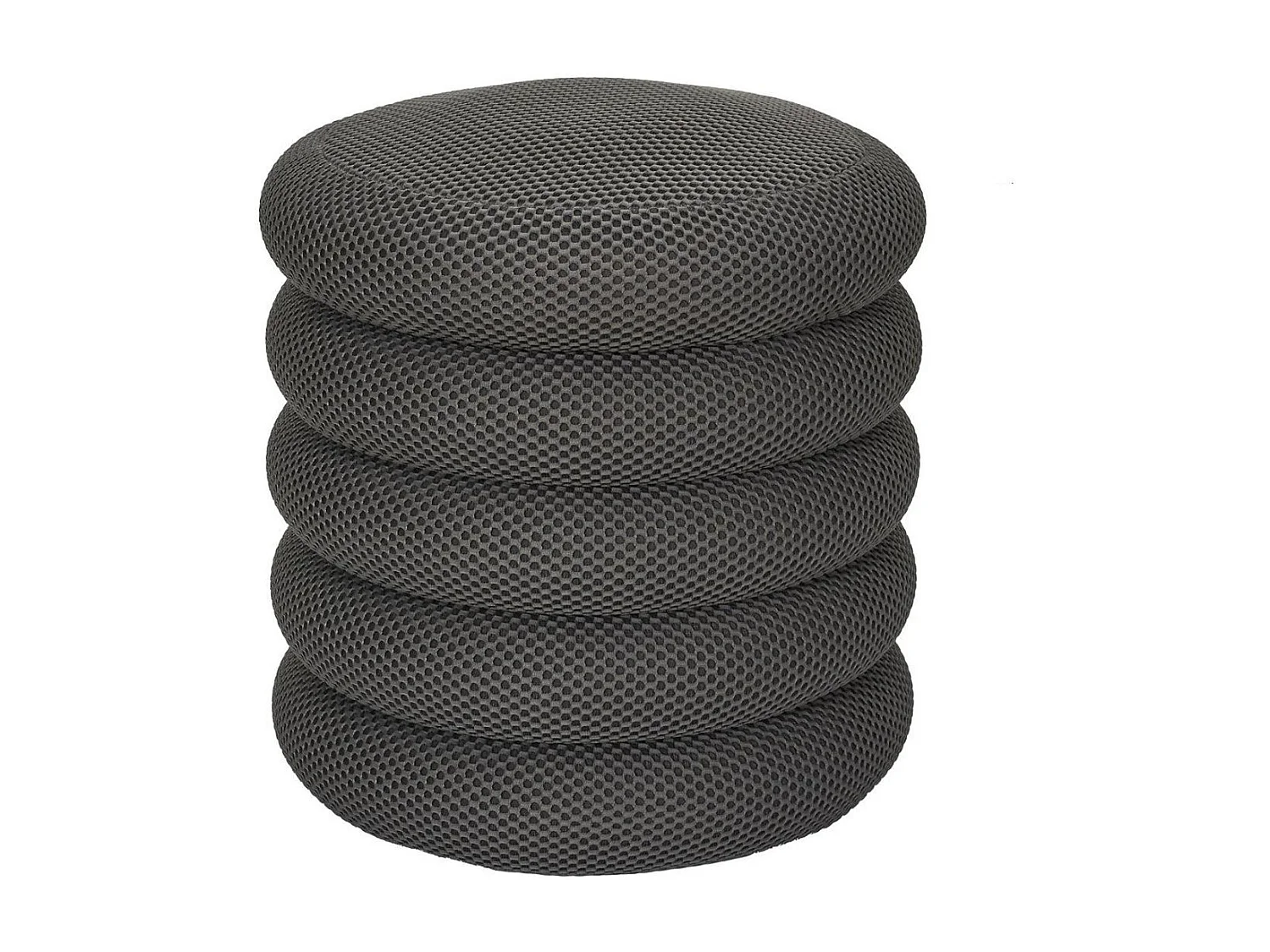 Pouf rangement rond en tissu texturé maille 3D gris - ELECTRON