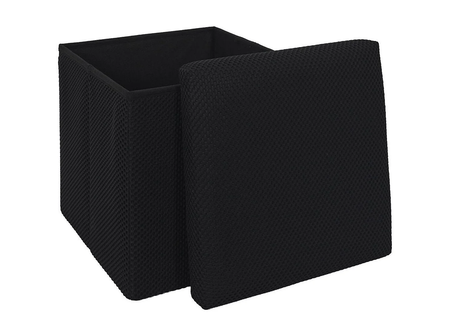 Pouf coffre carré pliable en tissu texturé maille 3D noir - ELECTRON