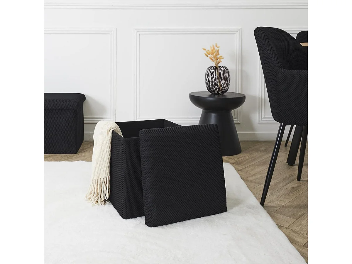 Pouf coffre carré pliable en tissu texturé maille 3D noir - ELECTRON