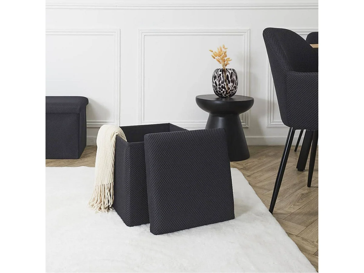 Pouf coffre carré pliable en tissu texturé maille 3D noir - ELECTRON