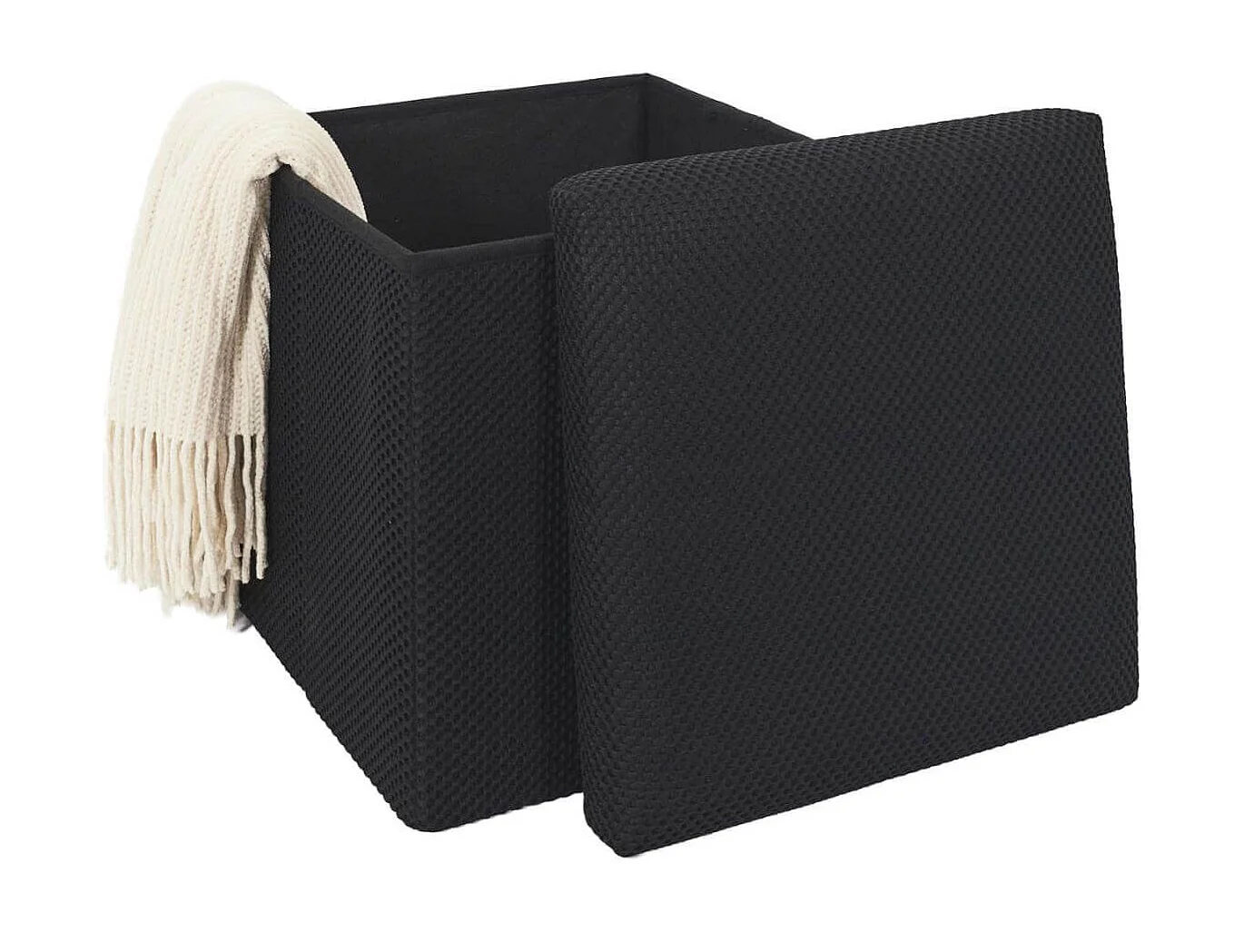 Pouf coffre carré pliable en tissu texturé maille 3D noir - ELECTRON