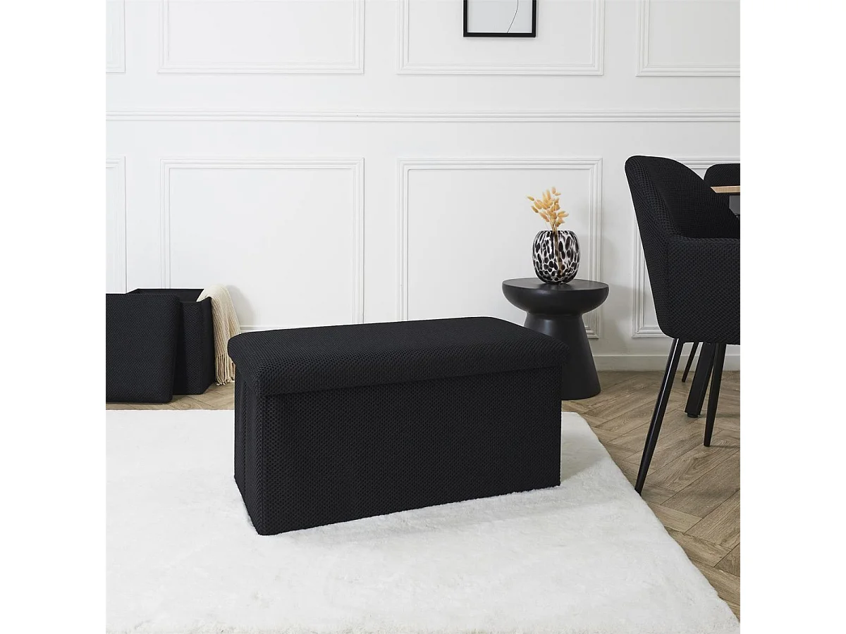 Banc coffre pliable en tissu texturé maille 3D noir - ELECTRON