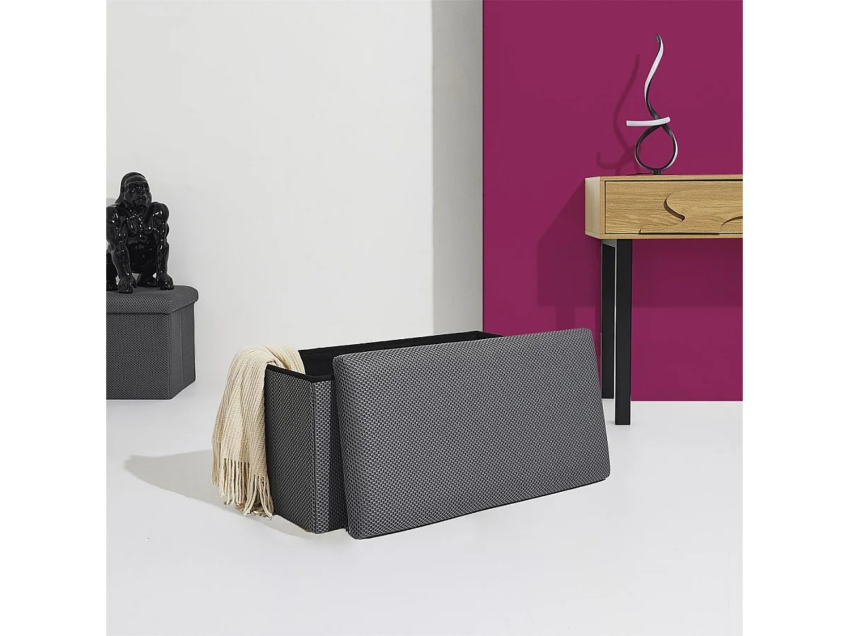 Banc coffre pliable en tissu texturé maille 3D gris - ELECTRON