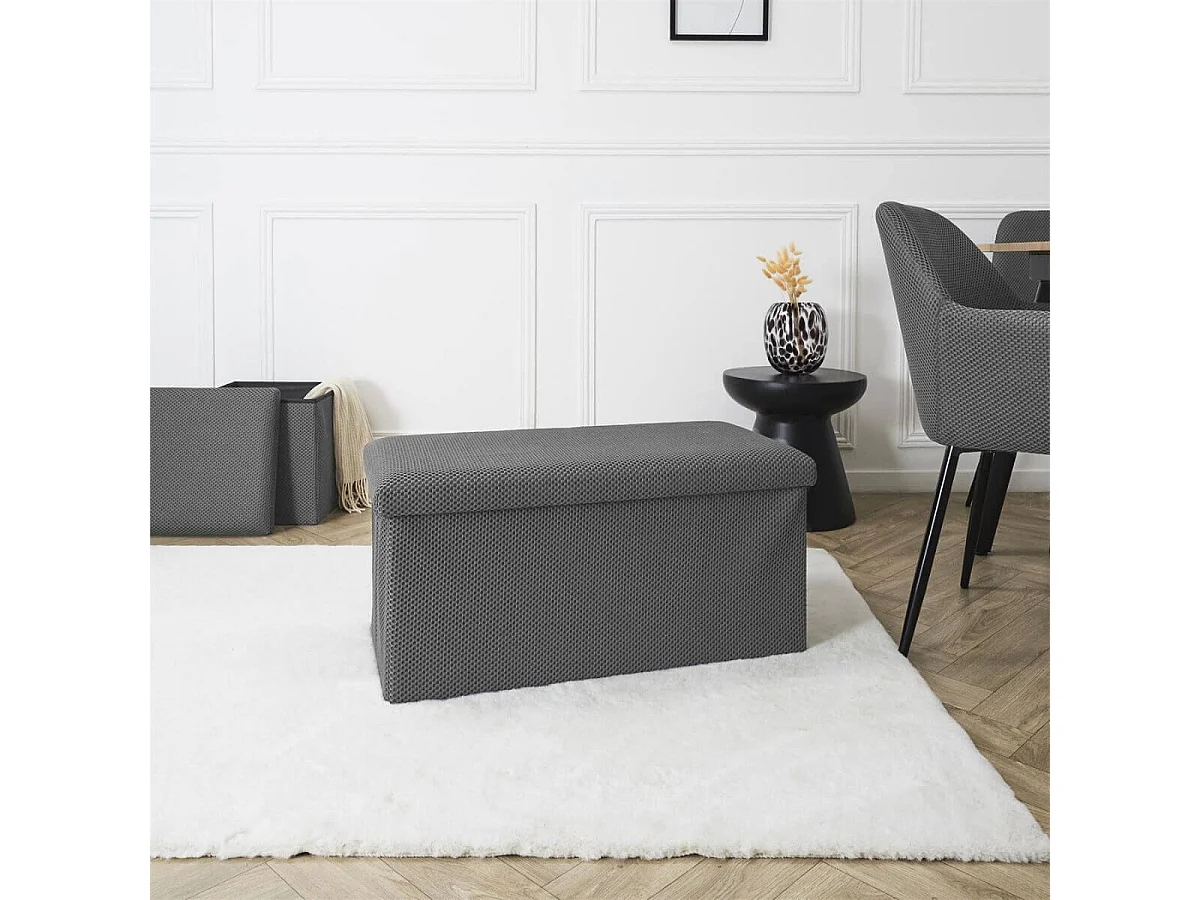 Banc coffre pliable en tissu texturé maille 3D gris - ELECTRON