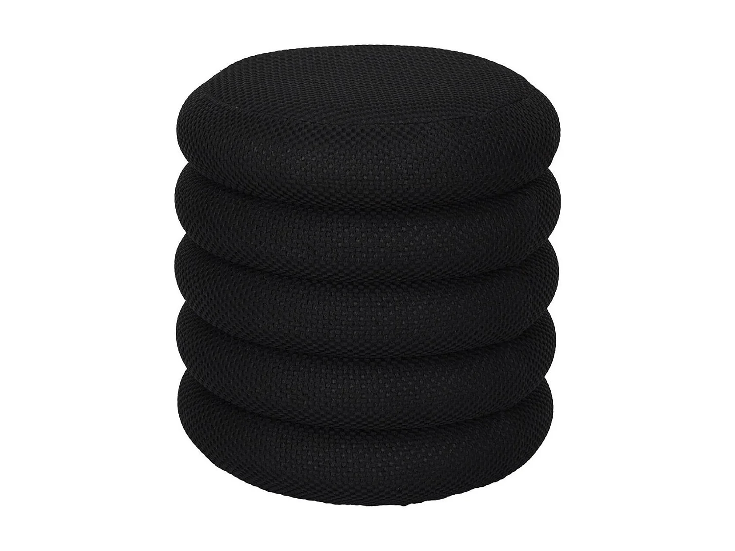 Pouf rangement rond en tissu texturé maille 3D noir - ELECTRON