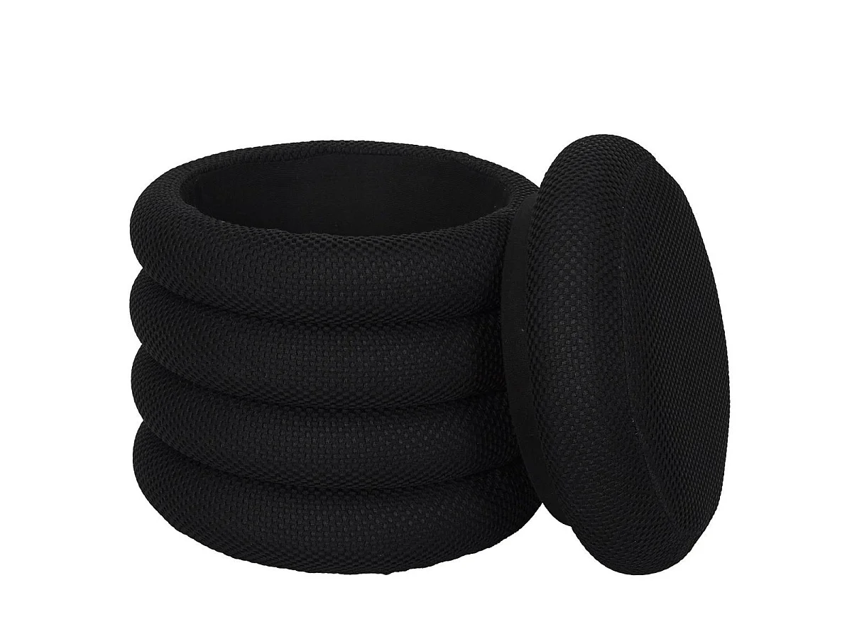 Pouf rangement rond en tissu texturé maille 3D noir - ELECTRON