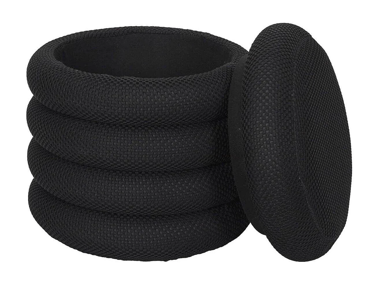 Pouf rangement rond en tissu texturé maille 3D noir - ELECTRON